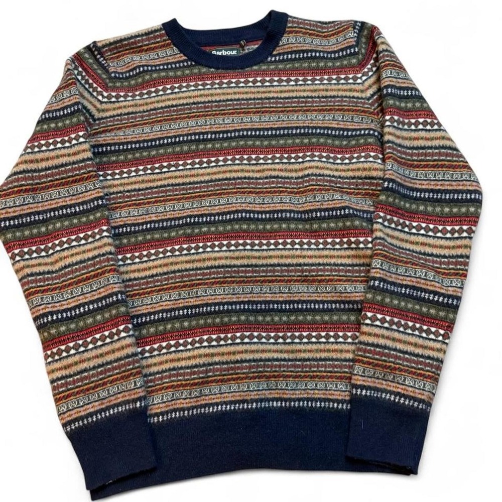 Barbour Classic Tartan Sweater Mens Medium merino wool cashmere Striped
